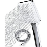 DUSCHKOPF mit Schlauch 2M 6 Strahlarten Eckig Silber - Silberfarben, Metall (12/12.7/220cm)