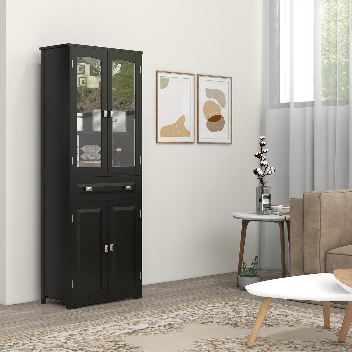 HIGHBOARD DE-11314 2 Glastüren Schwarz - Schwarz, Holzwerkstoff (30/160/60cm) - ComfortXL