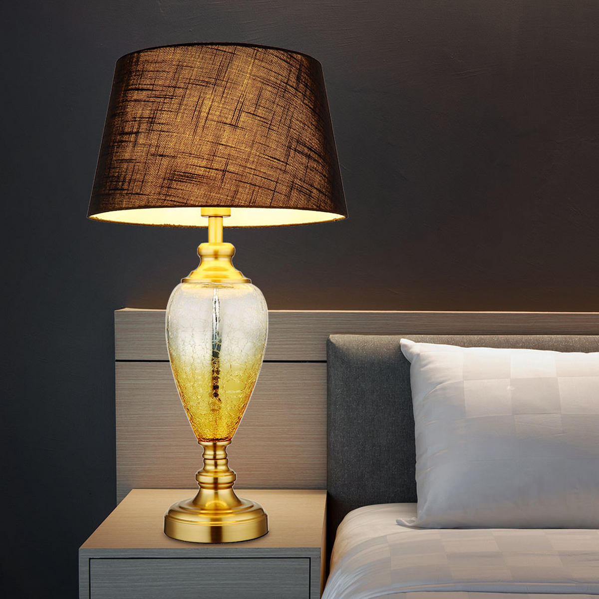 LED TISCHLEUCHTE Schwarz Glas Textil - Schwarz, Glas (38/38/66cm) - Globo Lighting