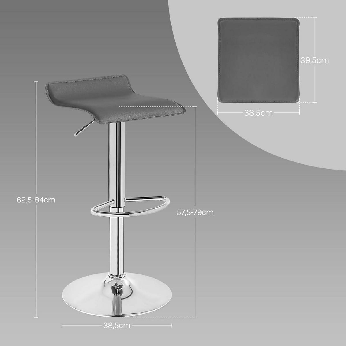 BARHOCKER, Höhenverstellbarer Barstuhl,aus Kunstleder Metall - Grau, Metall (38.5/84/39.5cm) - Woltu