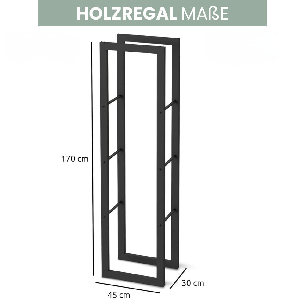 KAMINHOLZREGAL innen Metall KEOP Schwarz 45x30x170 cminkl. Ofenhandschuh - Schwarz, Metall (45/170/30cm) - DELUKE