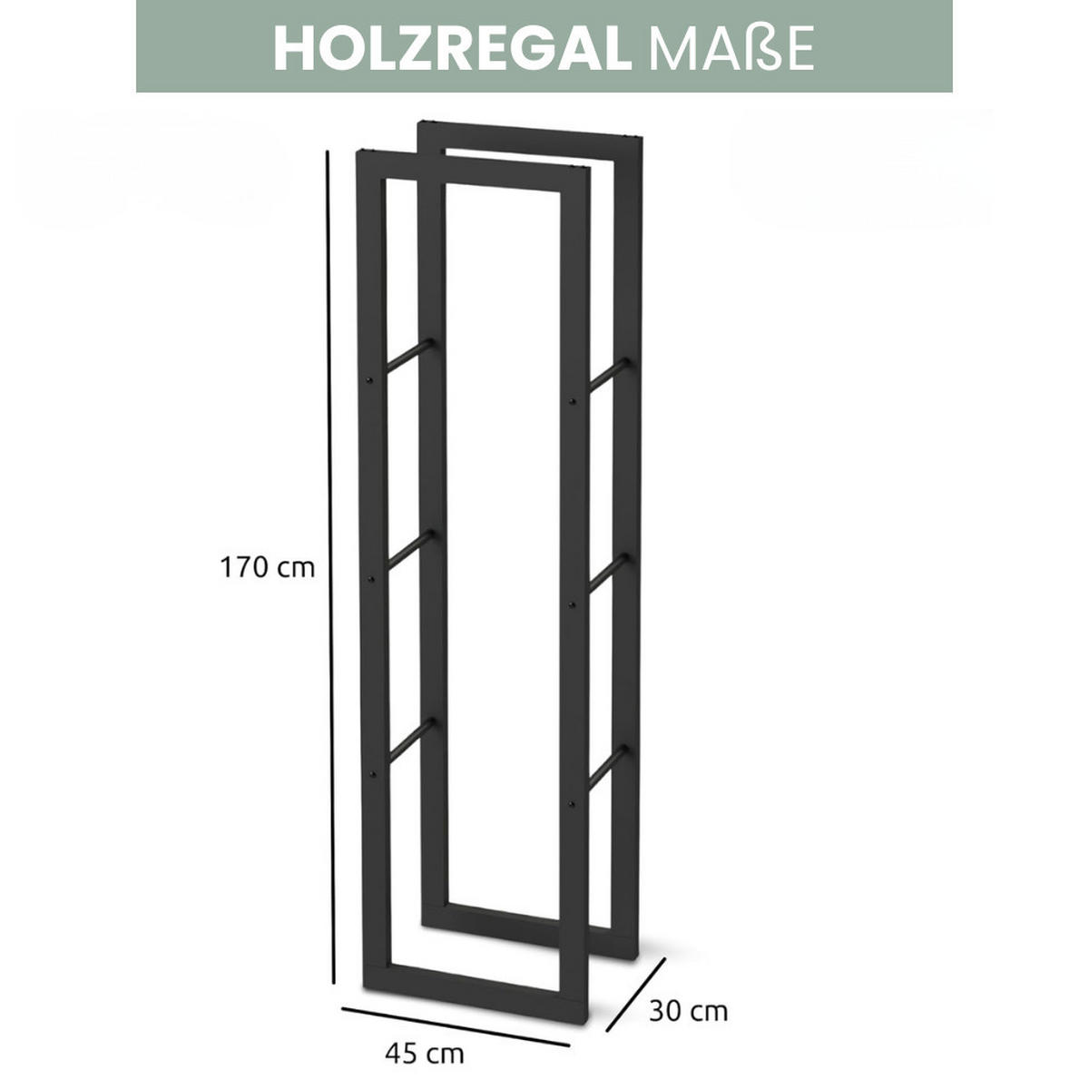KAMINHOLZREGAL innen Metall KEOP Schwarz 45x30x170 cminkl. Ofenhandschuh - Schwarz, Metall (45/170/30cm) - DELUKE