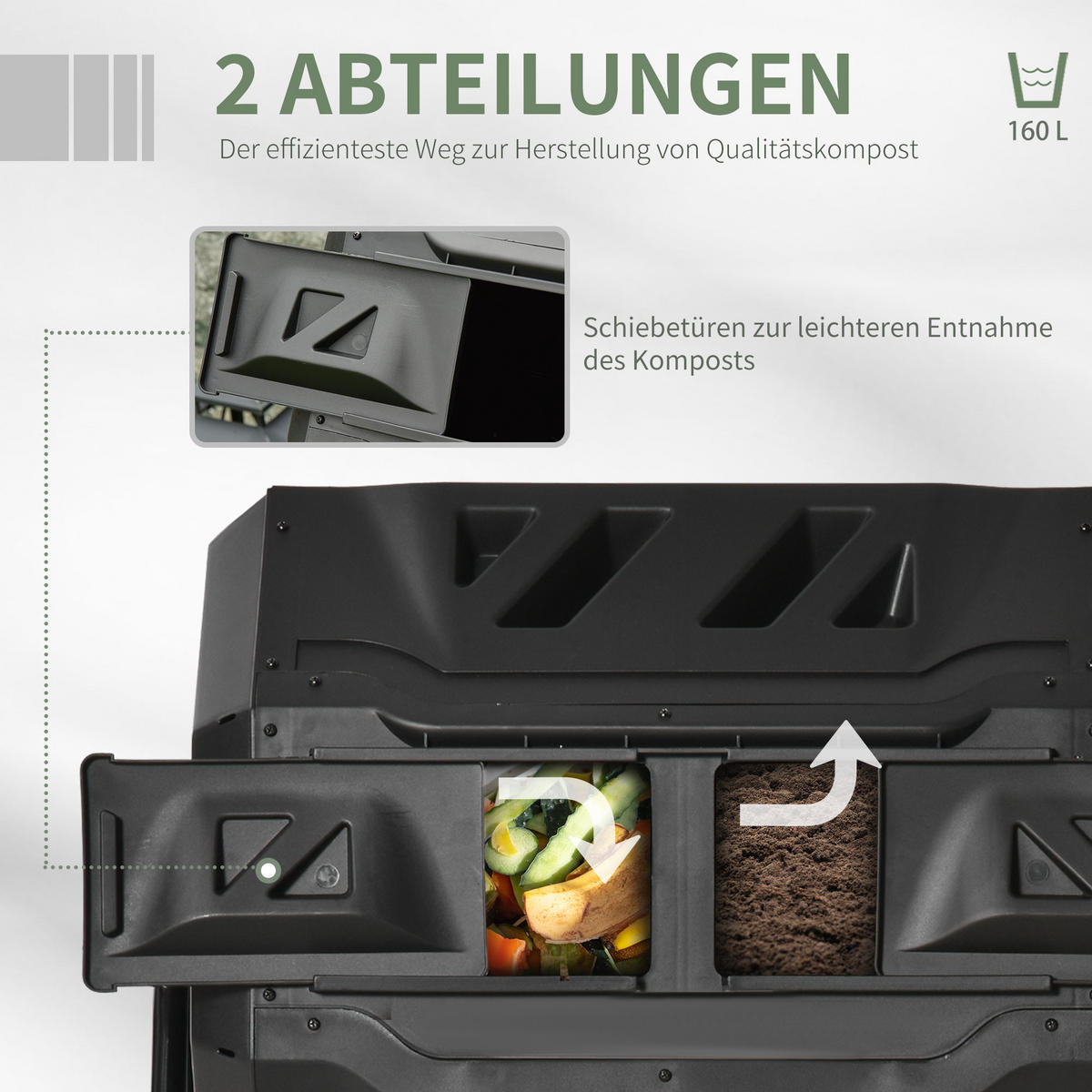 KOMPOSTBEHÄLTER DE-10147 2 Behälter, 160 L, drehbar Schwarz - Schwarz, Metall (64/96/71cm) - ComfortXL