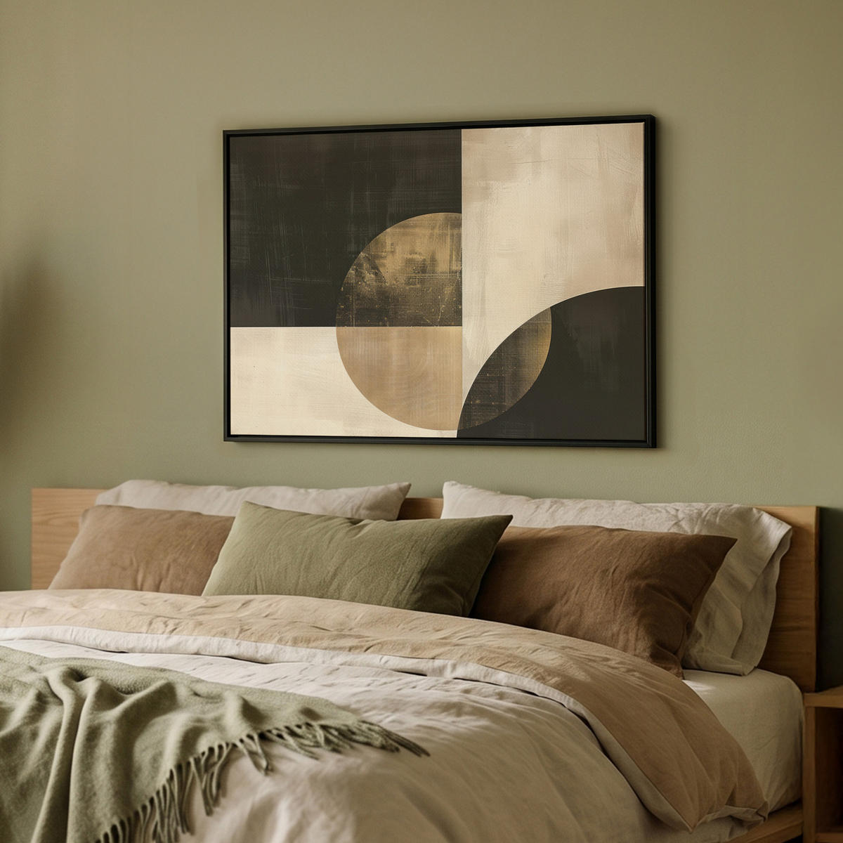 LEINWAND Bilder mit Rahmen - Abstrakt - Geometrische Formen - Schwarz - Gold - 70x50 - Ecru, Textil (70/50cm) - MuchoWow
