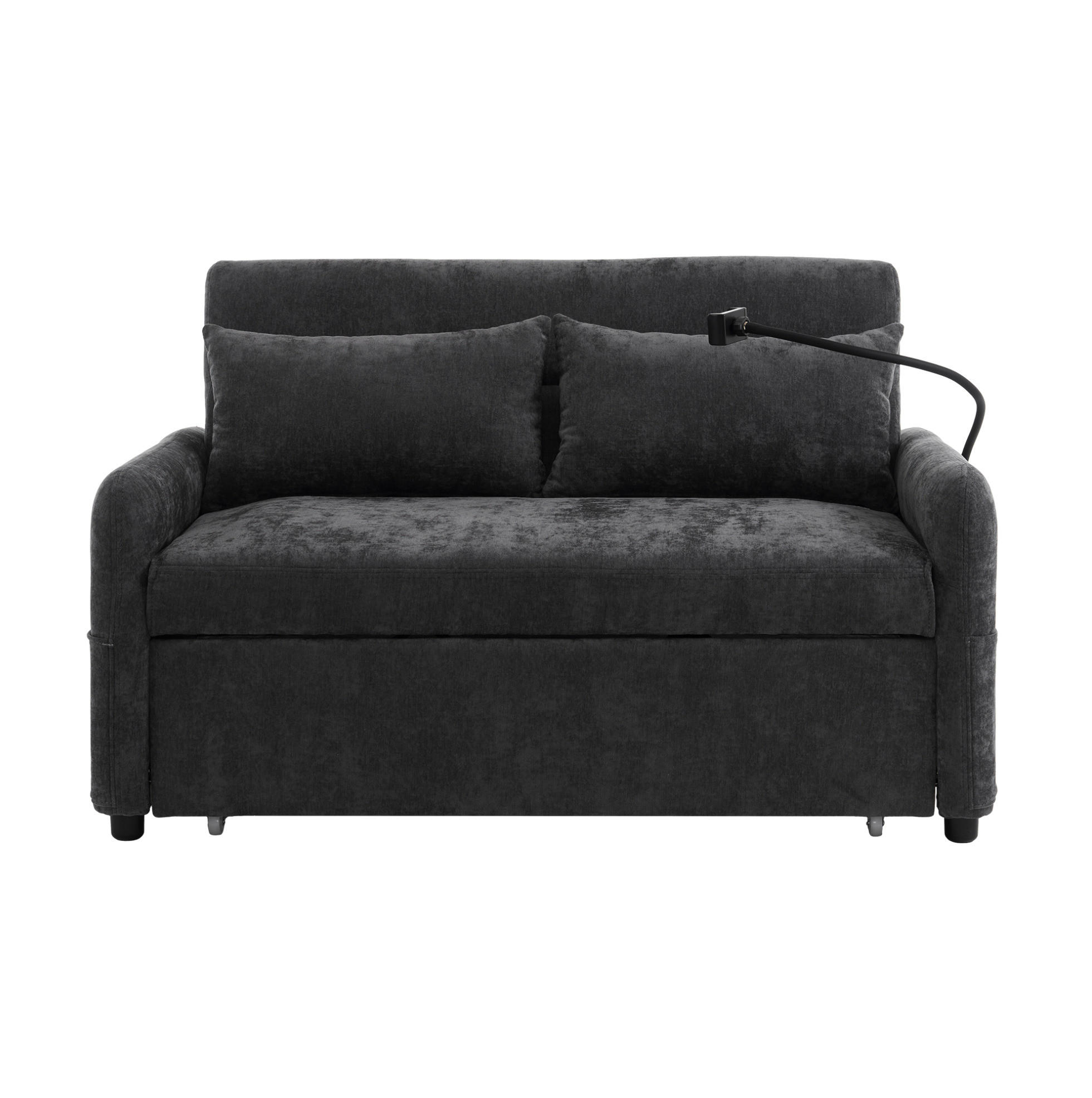 OKWISH ROZKLÁDACÍ pohovka 129/163/81 cm šedá z chenille s USB nabíjením a nastavitelnou opěrkou