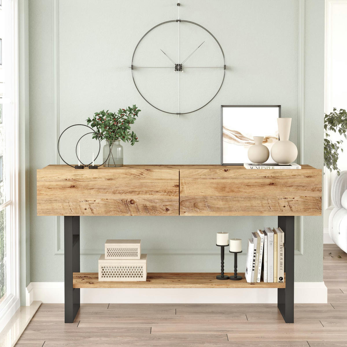 KONSOLENTISCH Lappeenranta - Schwarz/Braun, Holzwerkstoff/Metall (43/139/76cm) - [en.casa]
