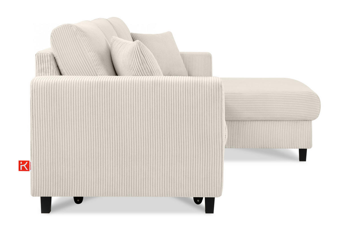 ECKSCHLAFSOFA EGRET Rechts mit Bettkasten, Cord-Stoff, cremefarben - Creme, Textil (234/90cm) - KONSIMO®