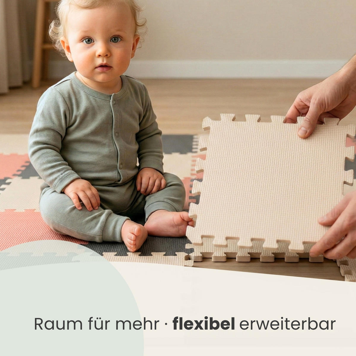 SPIELMATTE ab Null - 270/90/1 cm Puzzlematte mit Rand Terrakotta Grau Beige - Grau, Kunststoff (30/30cm) - Littletom