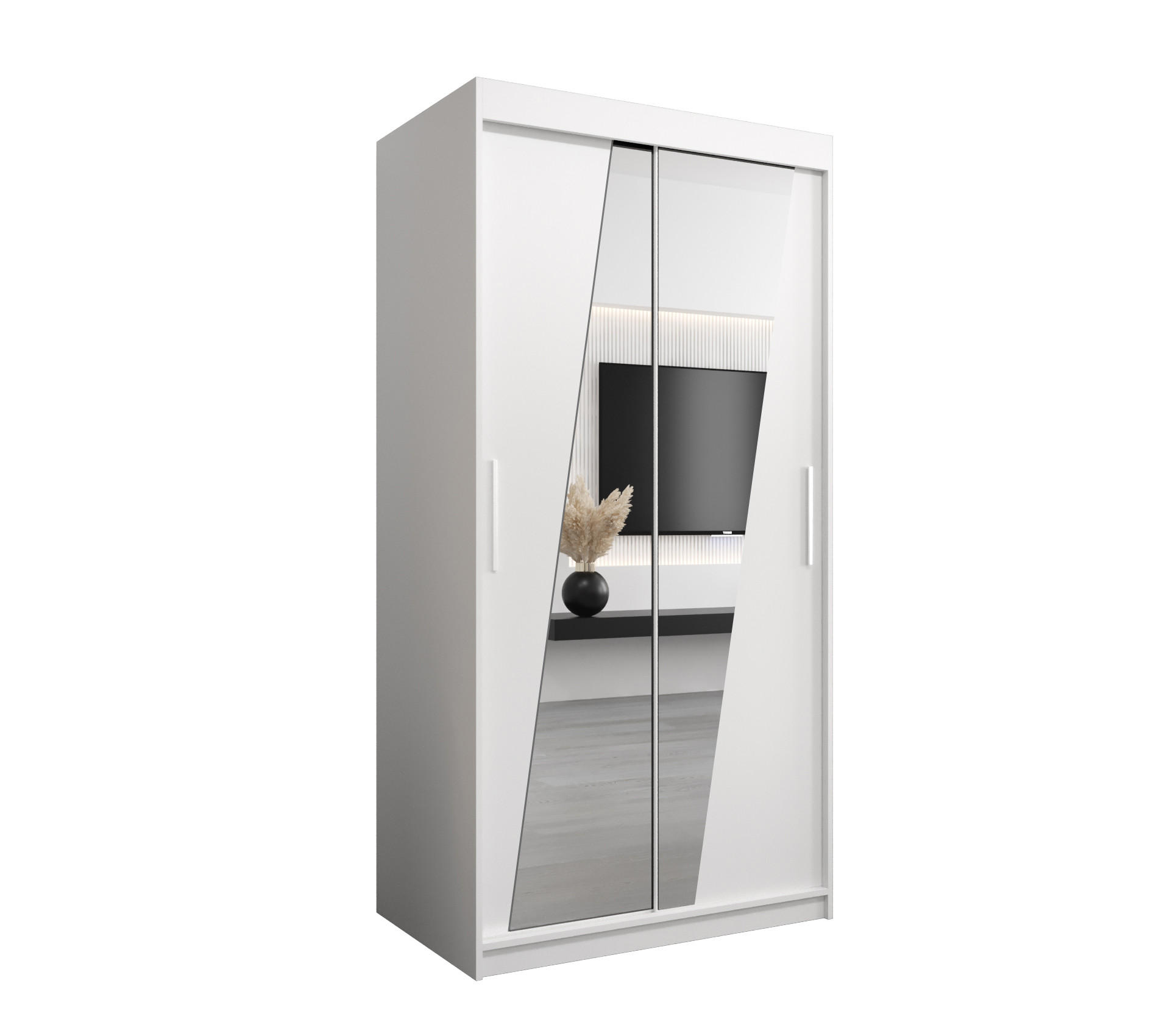 Abiks Möbel Schwebetürenschrank Weiß, Weiß 100x200x62 cm