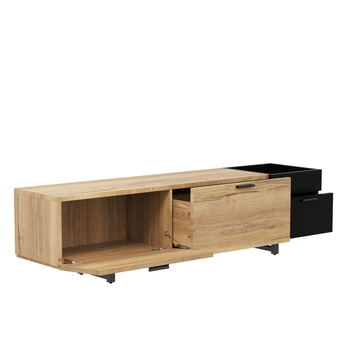TV ormarić 180/38/49 cm crni od oplemenjenog drva s LED rasvjetom i ladicama - crna, drvni materijal (180/49/38cm) - OKWISH