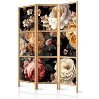 PARAVENT Japanischer 3-tlg 135x172 cm Pflanzen Blumen - Multicolor, Holz/Textil (135/172/3cm) - Muralo