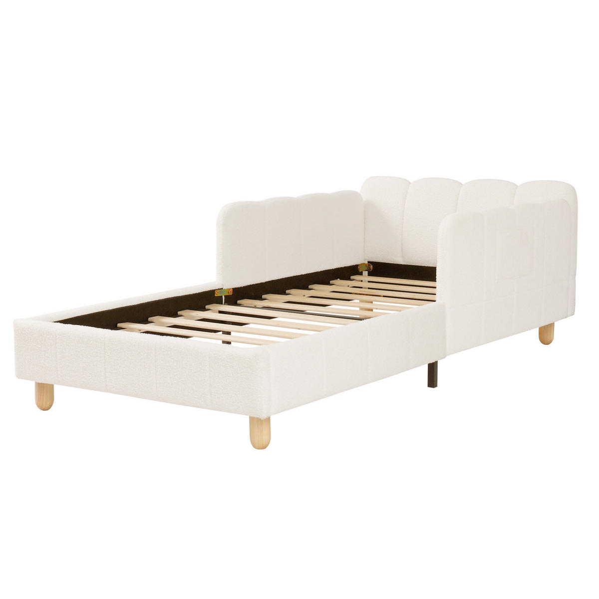 KINDERBETT 140/190 cm mit Sicherheitsbarriere, verstellbaren Seitenlehnen und Stauraumtaschen, Samt, Beige - Beige, Textil (140/190cm) - Redom