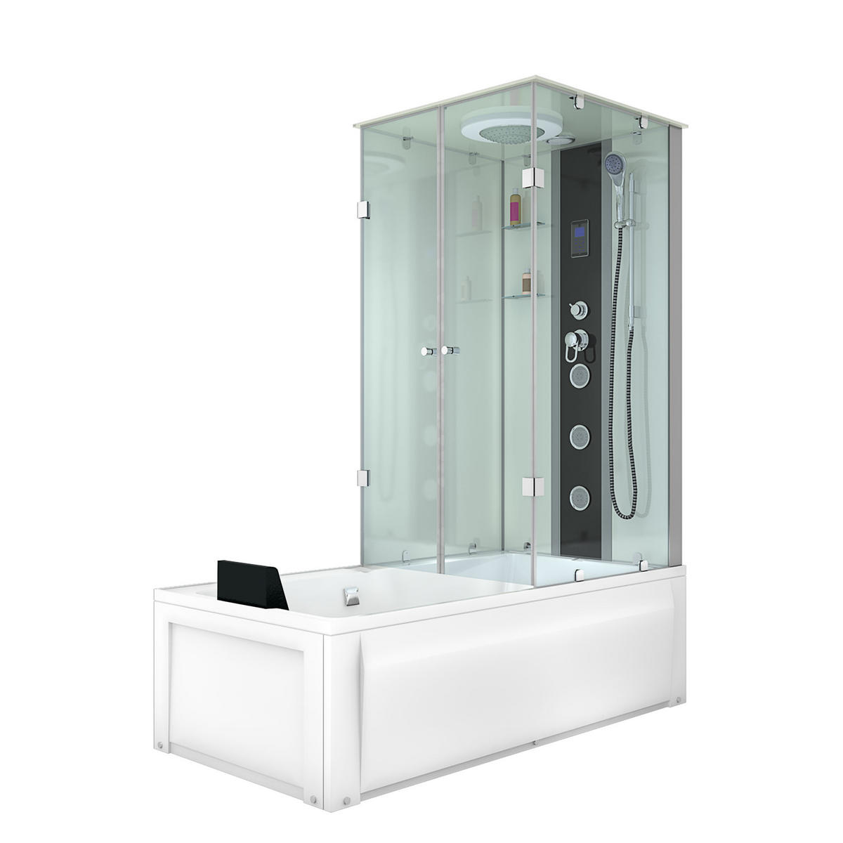 DUSCHE Wanne Kombination K05-L01-EC 180x90 - Weiß, Glas/Kunststoff (90/225/180cm) - AcquaVapore by Sandra Jentho