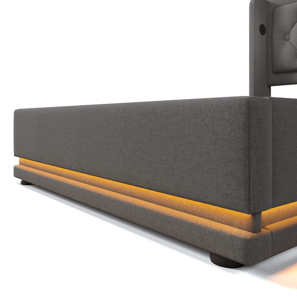 POLSTERBETT 90/200 cm Grau aus Baumwolle mit Stauraum und LED - Grau, Textil (90/200cm) - OKMYHOME
