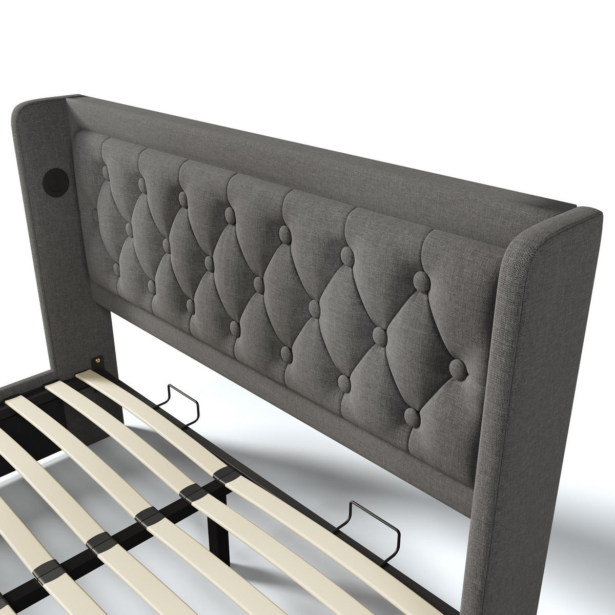 POLSTERBETT 180/200 cm mit LED-Beleuchtung, USB- und Typ-C-Anschluss sowie hydraulischem Bettkasten, Baumwolle, Grau - Grau, Textil (180/200cm) - Redom