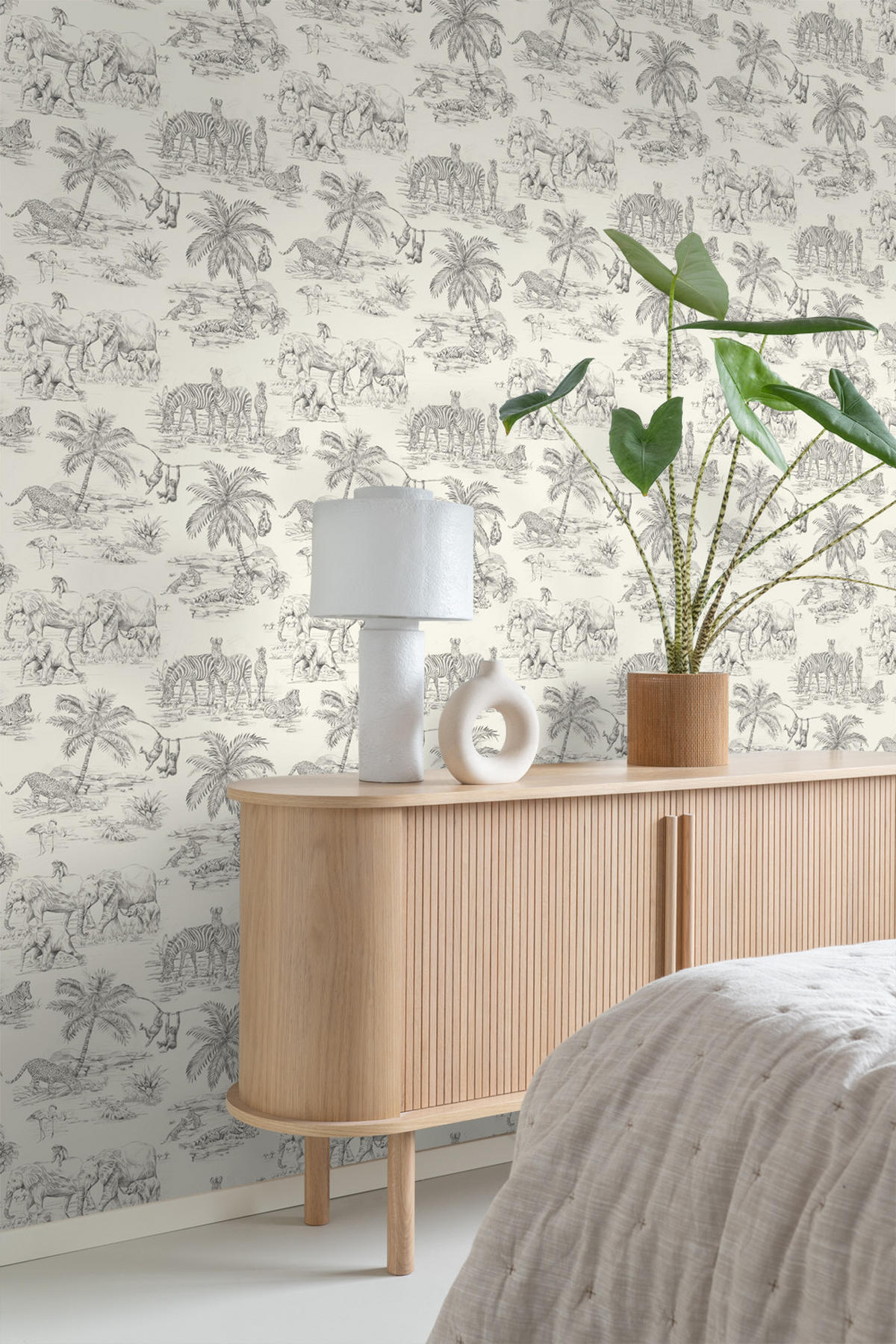 TAPETE Dschungeltiere 53 cm x 10.05 m - Beige, Papier (53/1000cm) - Origin Wallcoverings