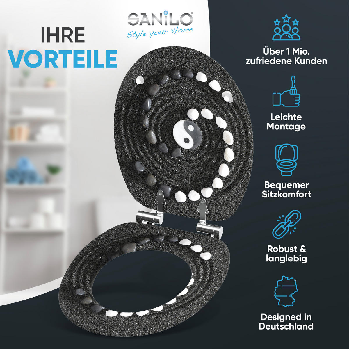 WC-SITZ mit Absenkautomatik Yin Yang - Schwarz, Holzwerkstoff (38/6/47cm) - Sanilo