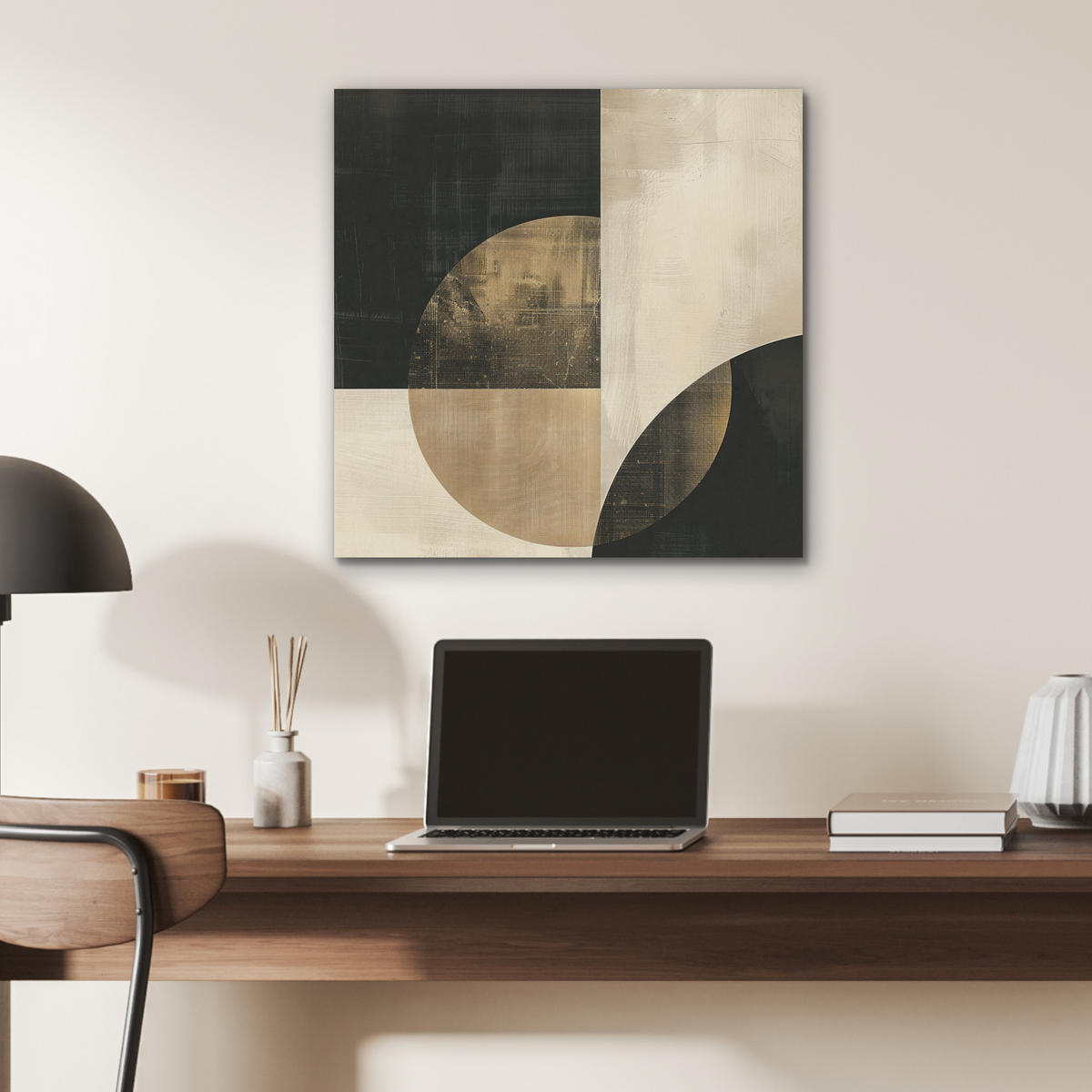 AKUSTIKBILD Abstrakt - Geometrische Formen - Schwarz - Gold Wandbilder 60x60 cm - Ecru, Kunststoff (60/60/0.9cm) - MuchoWow