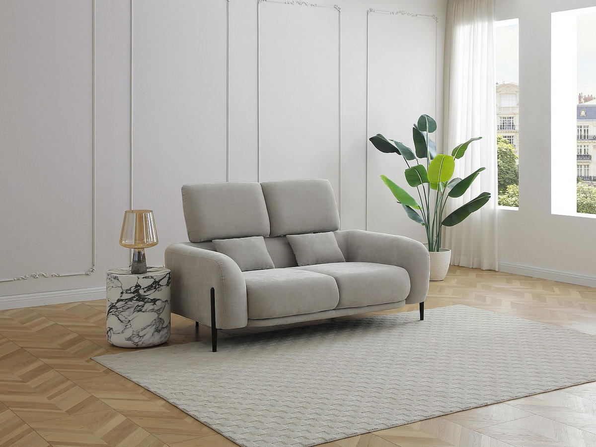 SOFA - 2 Personen - stoff - hellgrau Aravio - Hellgrau, Textil/Metall (170/100/102cm) - Vente-Unique