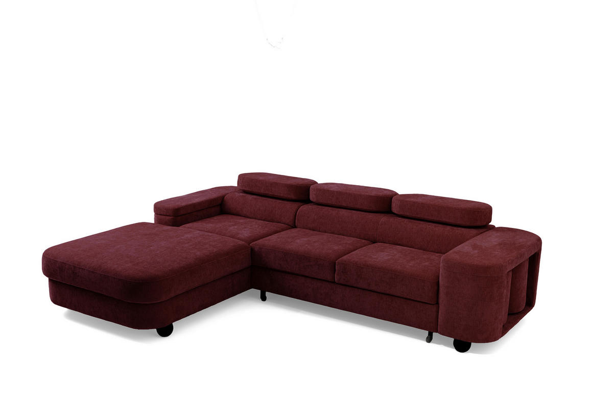ECKSOFA LOVE L Links mit Schlaffunktion 124x210 Chenille Bordeaux - Bordeaux/Schwarz, Holz/Textil (284/205cm) - Muffo