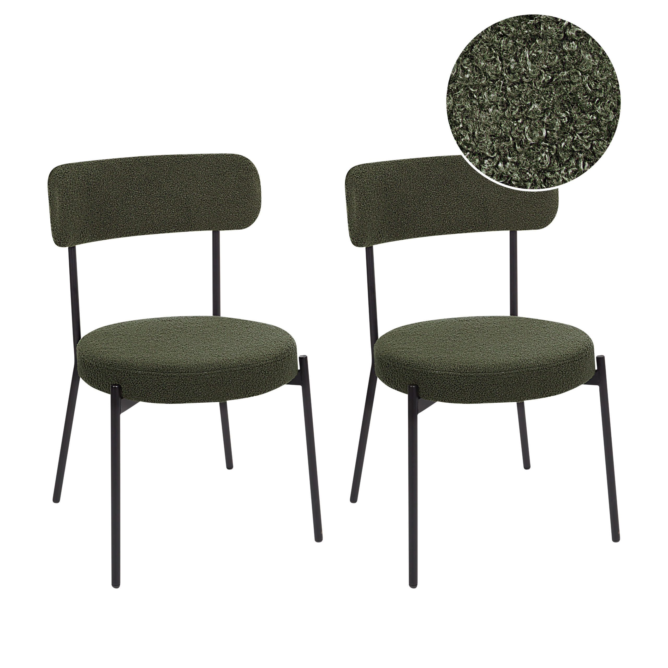 ESSZIMMERSTUHL 2er-Set Bouclé Dunkelgrün Allison - Dunkelgrün/Schwarz, Textil (47/77/52cm) - Beliani