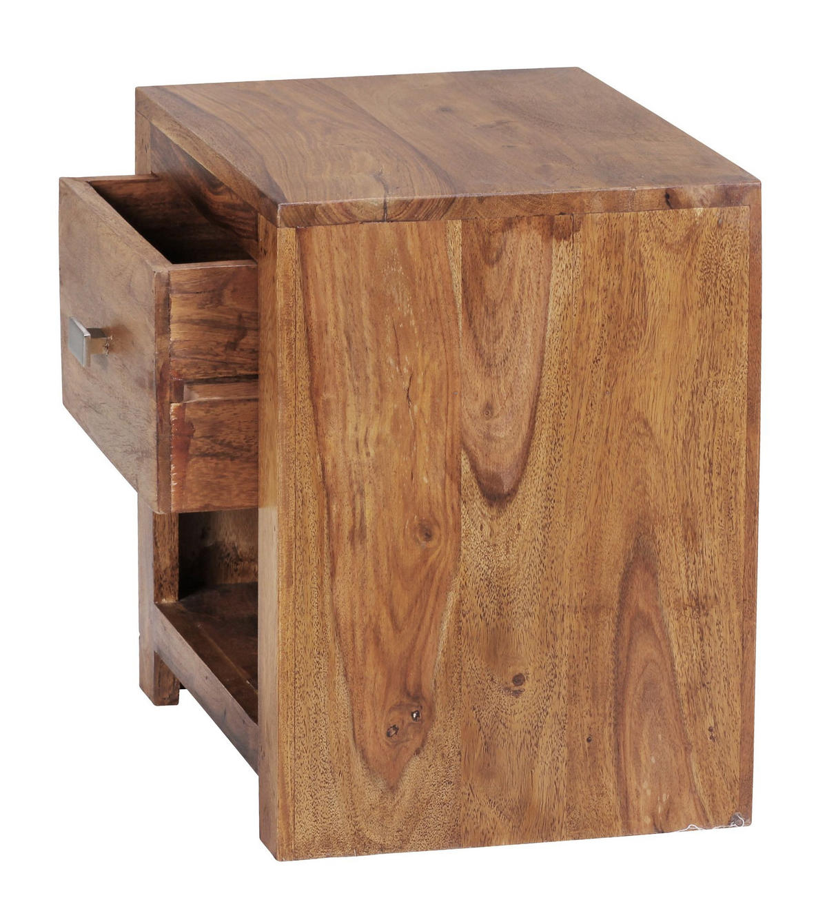 NACHTTISCH – Massivholz, Landhausstil, Ablage & Schublade, Griff verchromt - Braun, Holz/Metall (40/40/30cm) - KADIMA DESIGN