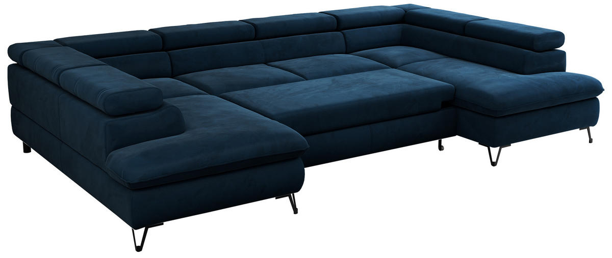 WOHNLANDSCHAFT PETER U Velvet Dunkelblau - Schwarz/Dunkelblau, Textil/Metall (346/76/208cm) - MKS