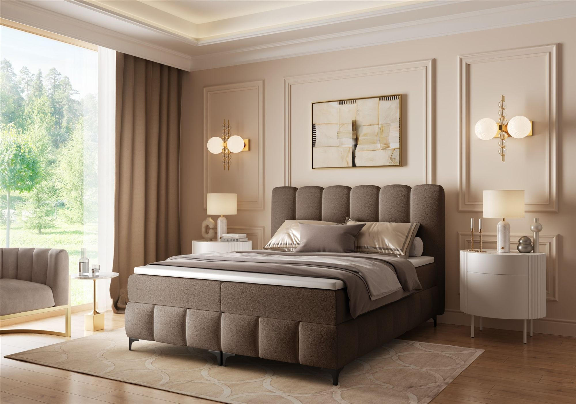 BOXBETT Isabel - Braun, Holzwerkstoff/Textil (120/200cm) - Fun Möbel