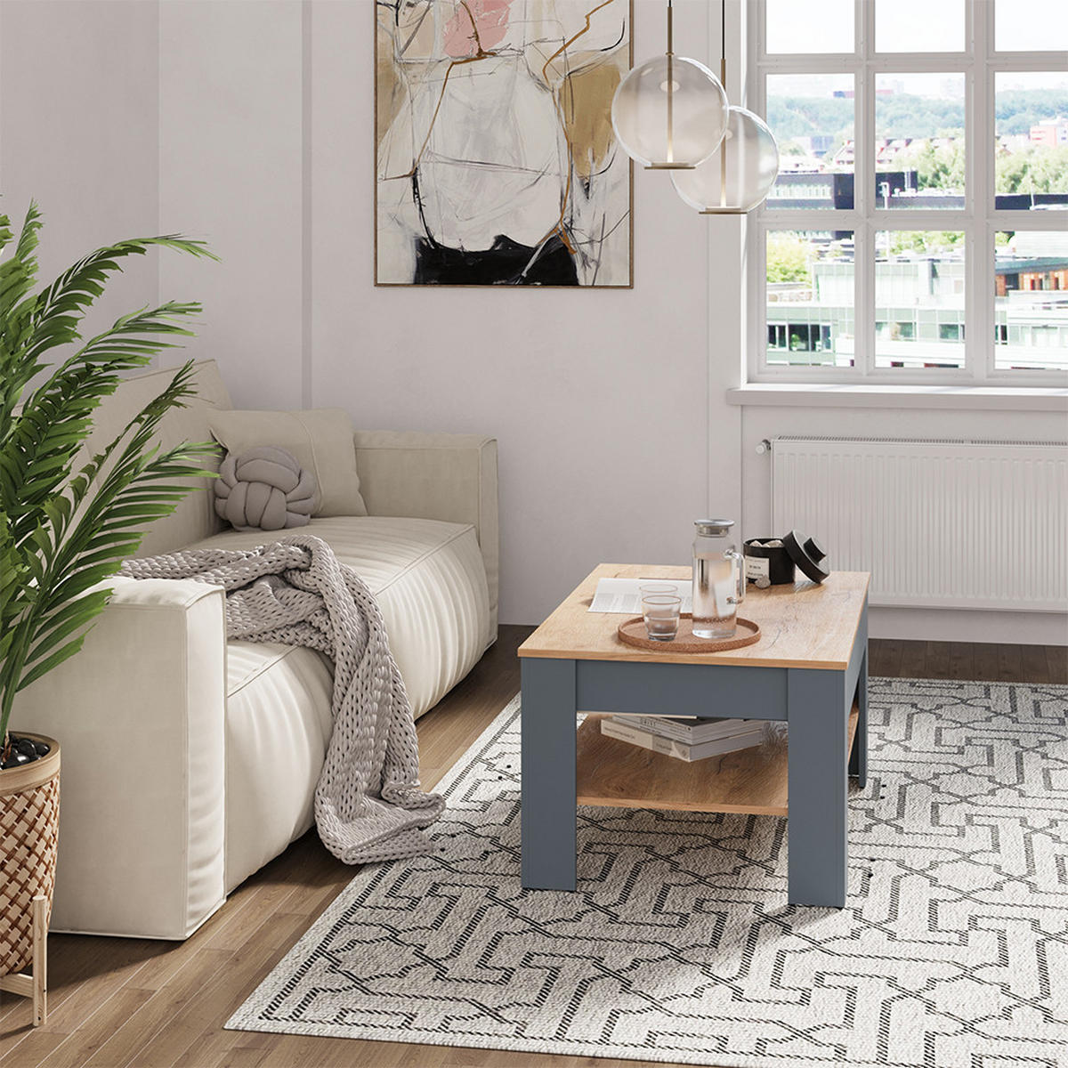 COUCHTISCH Milan Anthrazit/Goldkraft Eiche 92.2 x 65 cm - Honigeiche/Anthrazit, Holzwerkstoff (65/92.2/48cm) - Vicco