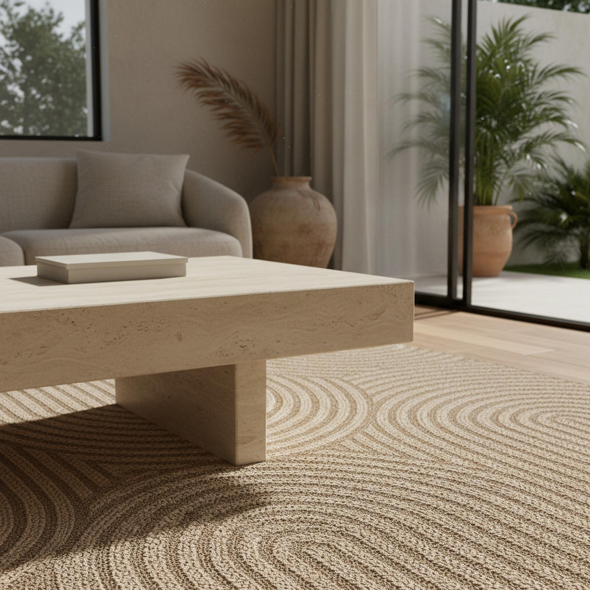 TEPPICH In-/Outdoor Jute-Optik Flachgewebe Grobe Linien Polypropylen Beige Läufer 80x250 - Beige, Textil (80/250cm) - KADIMA DESIGN