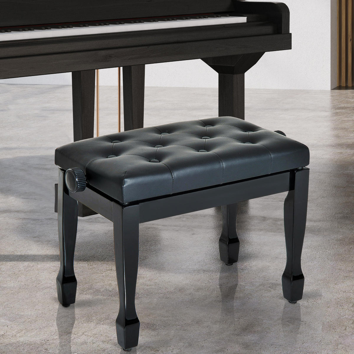 KLAVIERHOCKER Klavierbank höhenverstellbar Üben von Musikinstrumenten Hocker - Schwarz, Holz (35/55/64cm) - HOMCOM