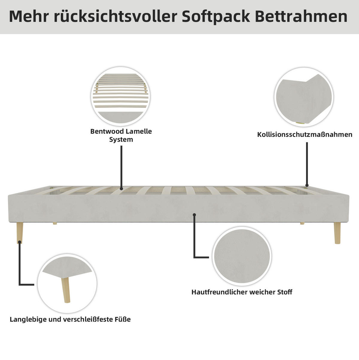 KREVET 90/200 cm s modernim niskim dizajnom i stabilnom konstrukcijom, Bež - bež, tekstil (90/200cm) - Redom