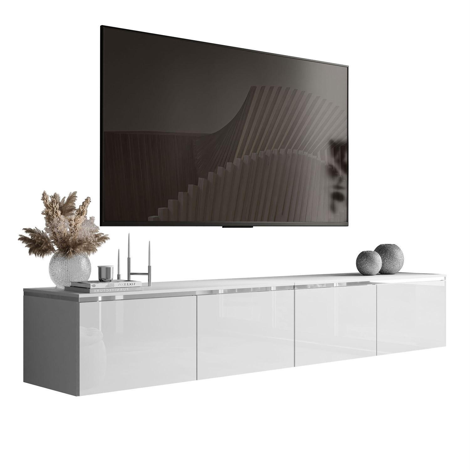 TV-RACK CELINE GLOSS SILVER 200 cm mit LED-Beleuchtung (hängend) - Weiß, Holzwerkstoff (200/48/40cm) - Lookway
