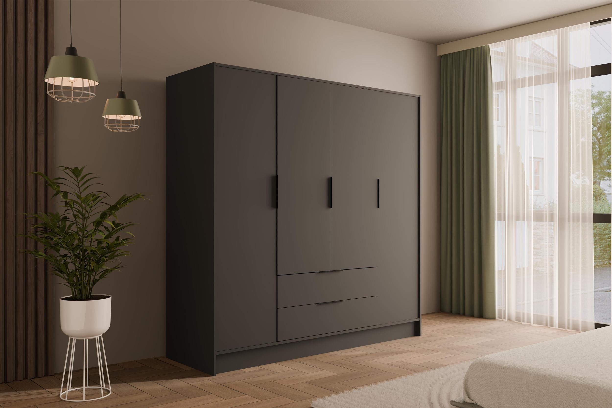 KLEIDERSCHRANK mit Flügeltüren KOLIN 200x200cm Graphit - Graphitfarben, Holzwerkstoff (200/200/51cm) - ALTDECOR