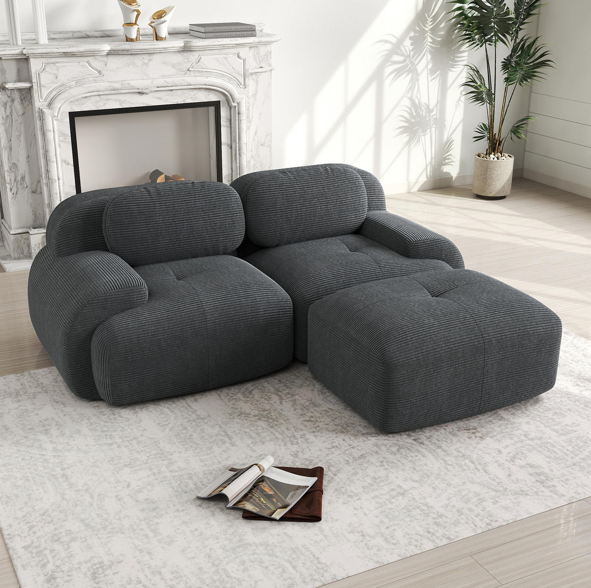 ECKSOFA modular rahmenlos Cord Grey - Grau, Kunststoff (178/208.1cm) - Meubliv