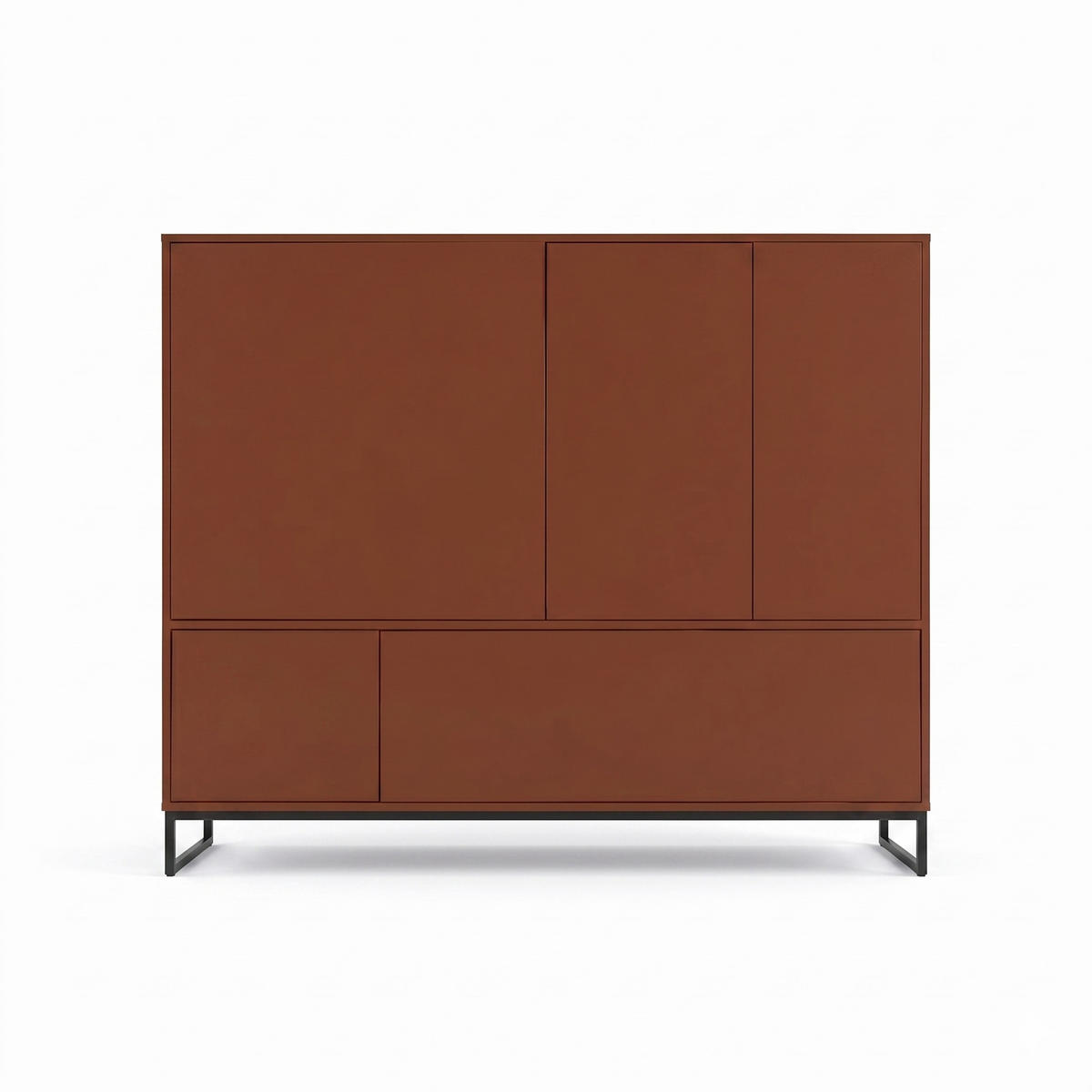 KOMMODE GENUA 160 cm in Rot, Metallgestell Schwarz, Highboard mit push-to-open - Terracotta/Schwarz, Holzwerkstoff/Metall (160/120/45cm) - Bettso