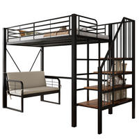 HOCHBETT 90/200 cm aus Metall und MDF mit Stauraumtreppe und abnehmbarem Polstersofa Schwarz - Schwarz, Metall (90/200cm) - Modenvie