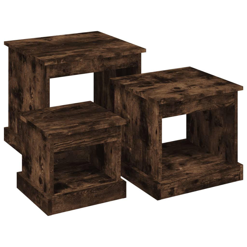 COUCHTISCHE 3 Stk. Räuchereiche Holzwerkstoff - Braun, Holzwerkstoff (48/45/45cm) - furnicato