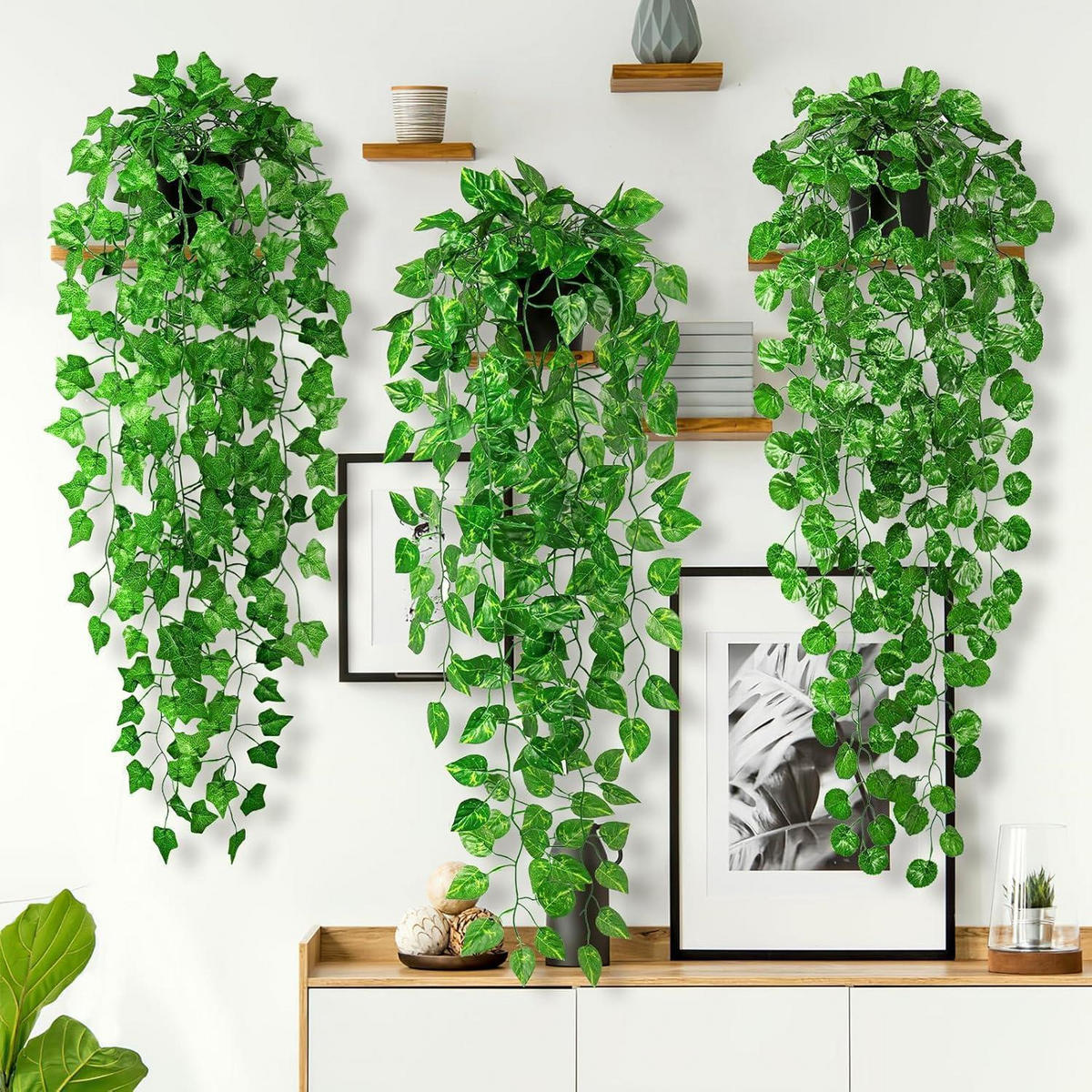 KUNSTPFLANZE hängend 90 cm 3er Set - Grün, Kunststoff (90cm)