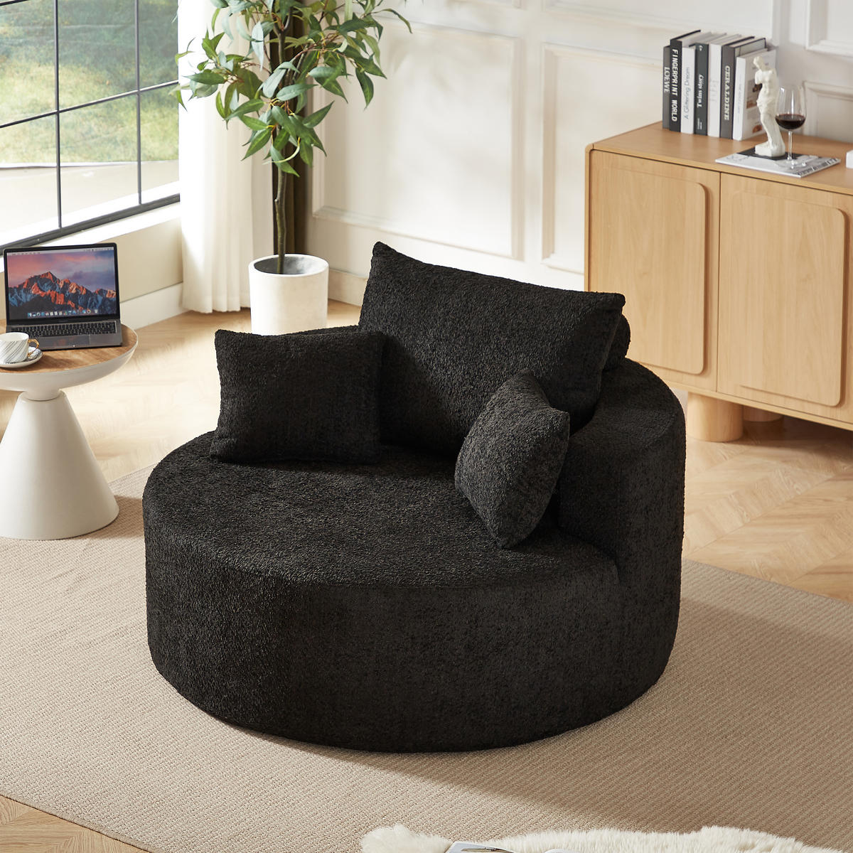 SESSEL DE-34509 Chenille-Stoff Schwarz - Schwarz, Textil (127/82/127cm) - ComfortXL