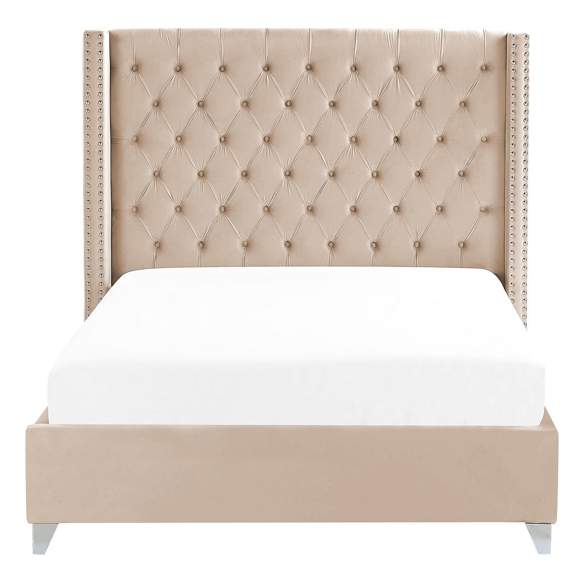 KLÄDD SÄNG med ribbotten 140x200 cm beige Lubbon - Beige, Textil (140/200cm) - Beliani