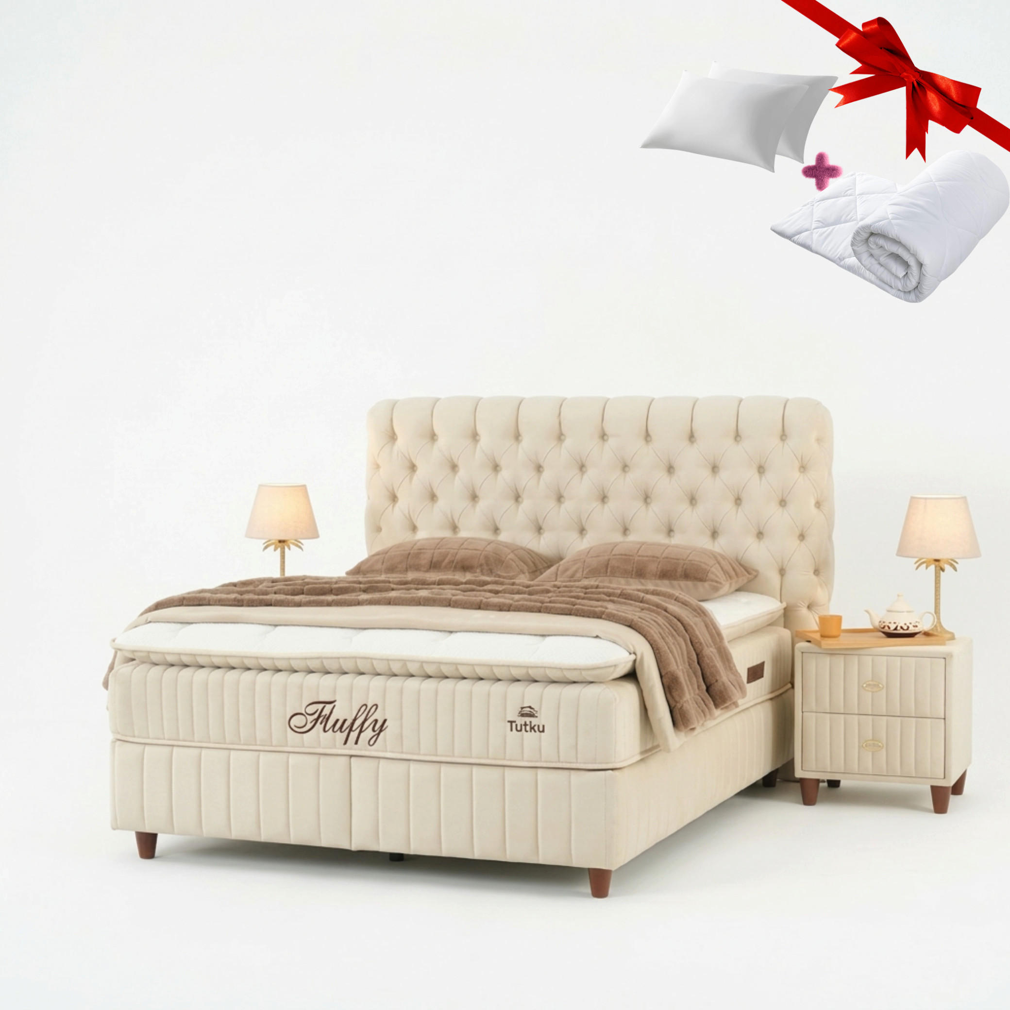 BOXBETT Fluffy Set Claud 140x200 - Beige, Holz (140/200cm) - Gowoll