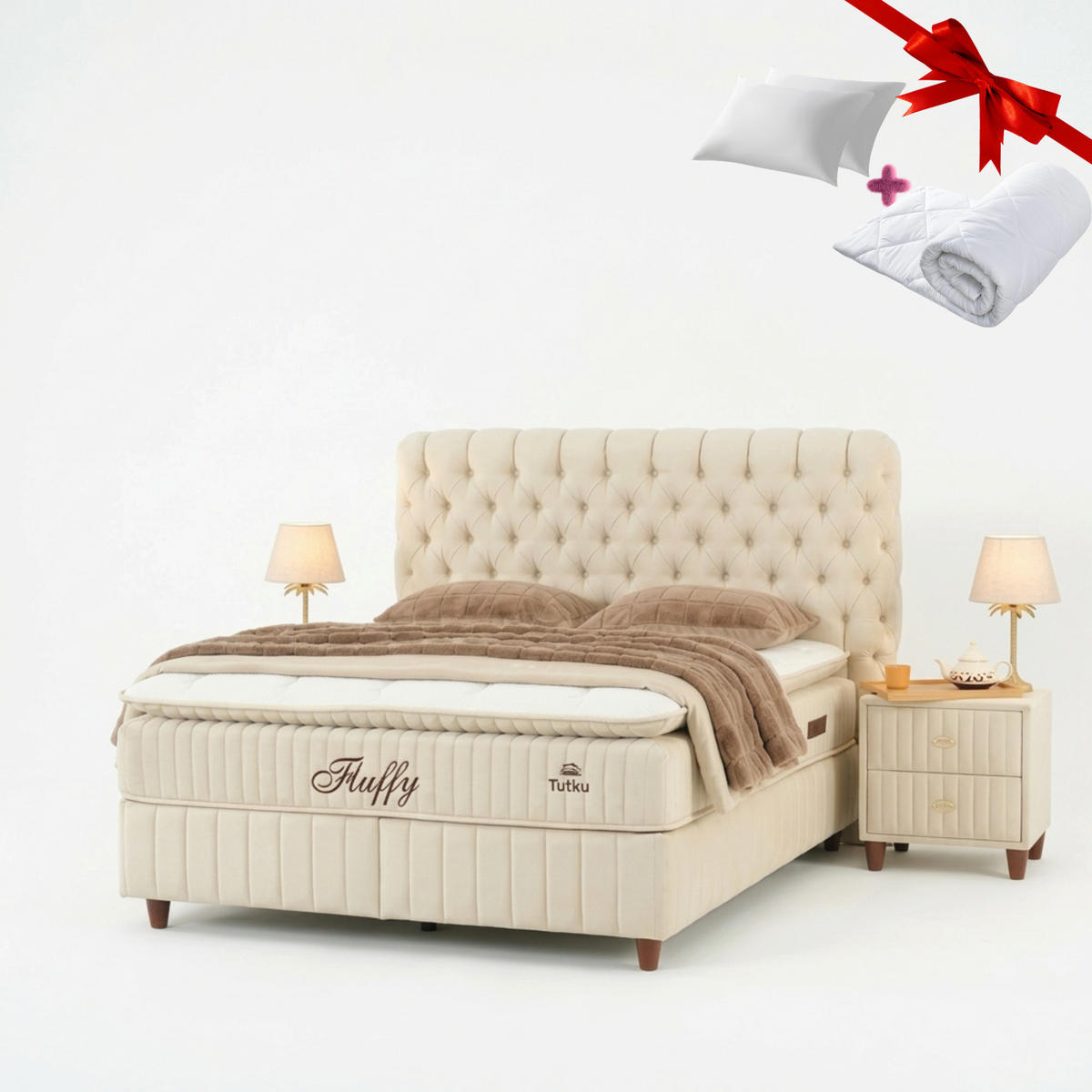 BOXBETT Fluffy Set Claud 140x200 - Beige, Holz (140/200cm) - Gowoll