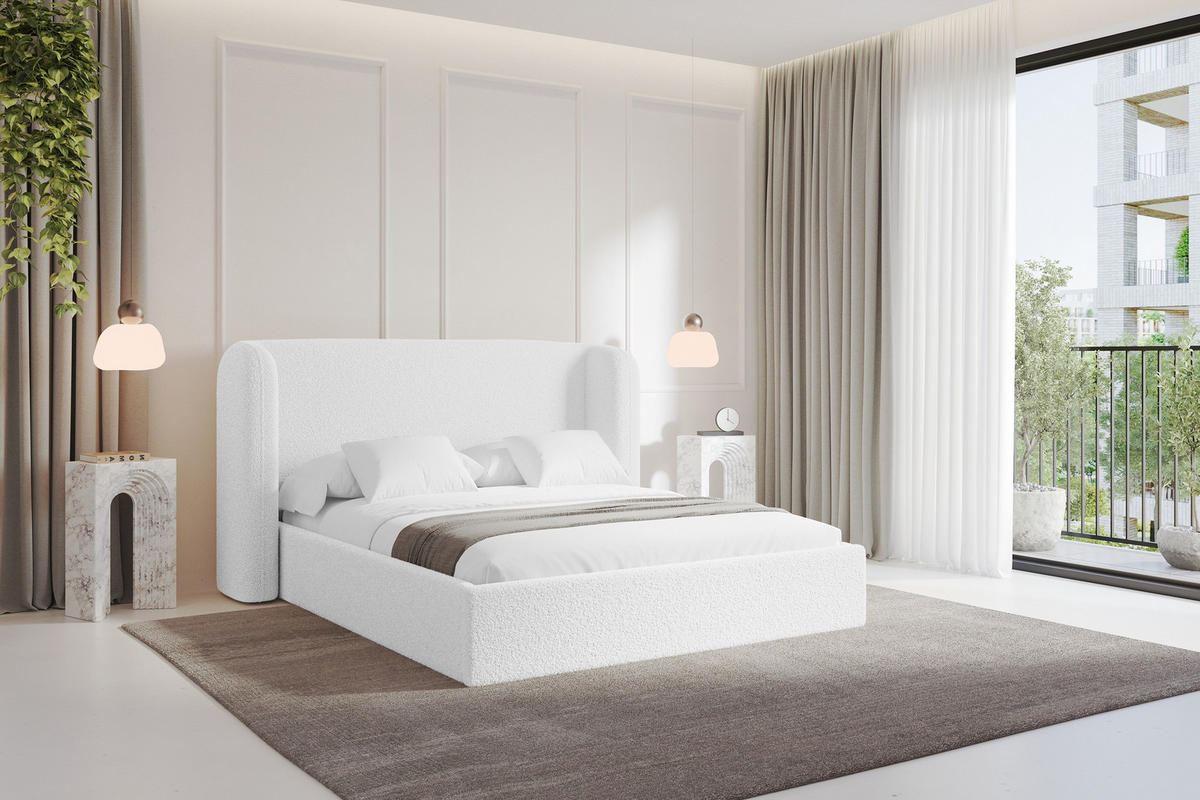 POLSTERBETT mit Bettkasten und Lattenrost, Boxbett ohne Matratze - ESTI 160x200 Weiß - Weiß, Holzwerkstoff/Textil (160/200cm) - ALTDECOR