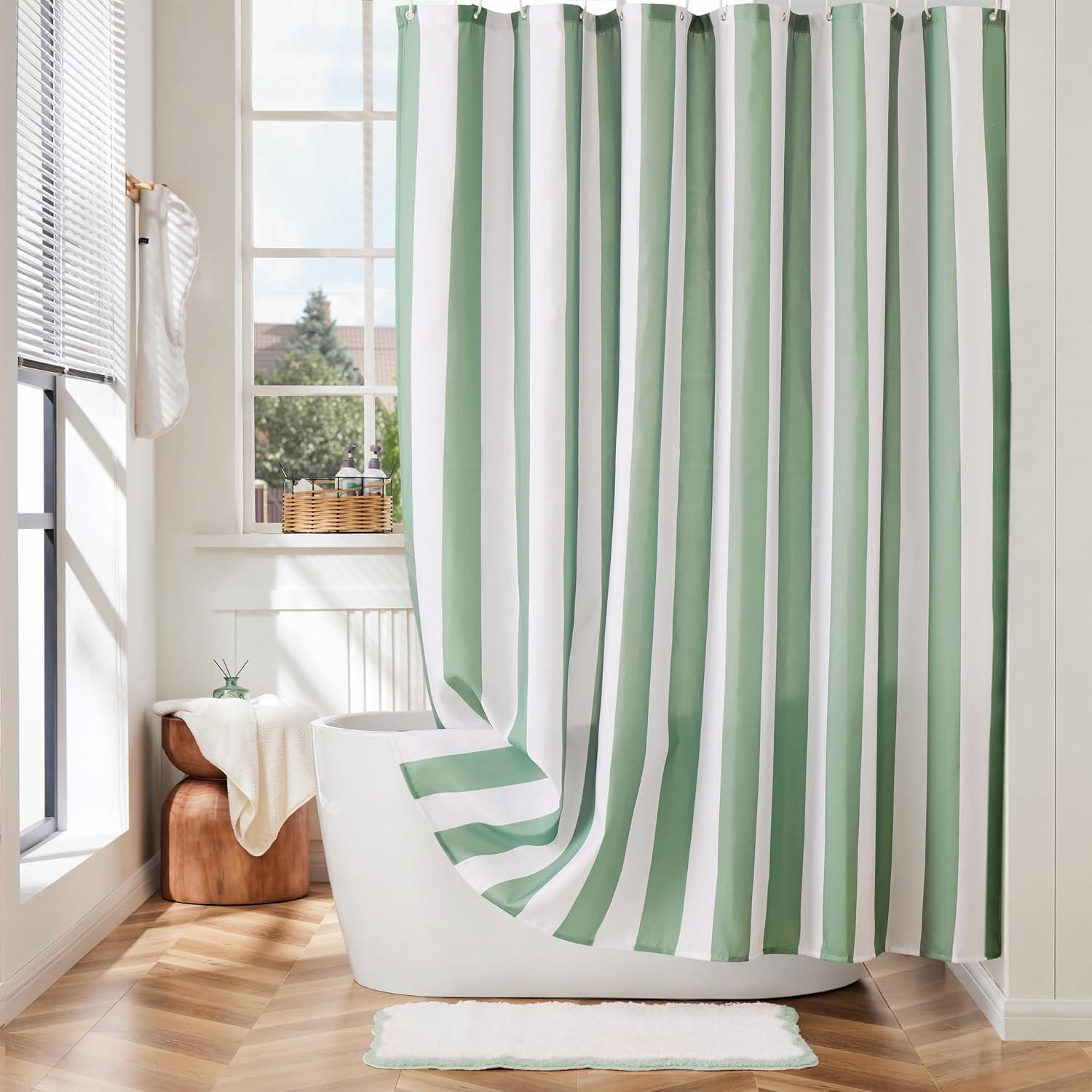 DUSCHVORHANG, grün-weiß gestreiftes Muster, 180 x 180 cm - Grün, Textil (180/180cm)
