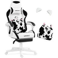 GAMING Stuhl mit Ohren und Kawaii Kissen, Ergonomisch, mit Lendenwirbelstütze und Fußstütze, Schwarzweiß - Multicolor, Kunststoff (59/77/25cm)