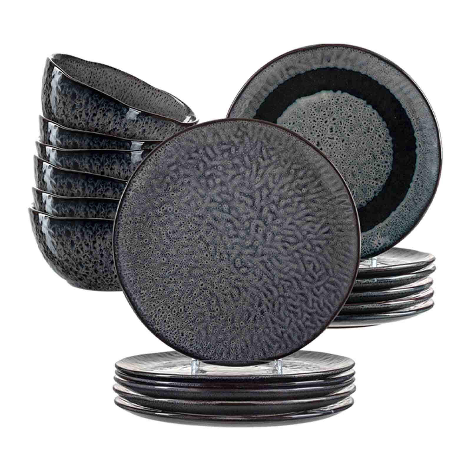 TAFELSERVICE Matera Anthrazit 18er Set - Grau, Keramik (1/1/1cm) - Leonardo Living