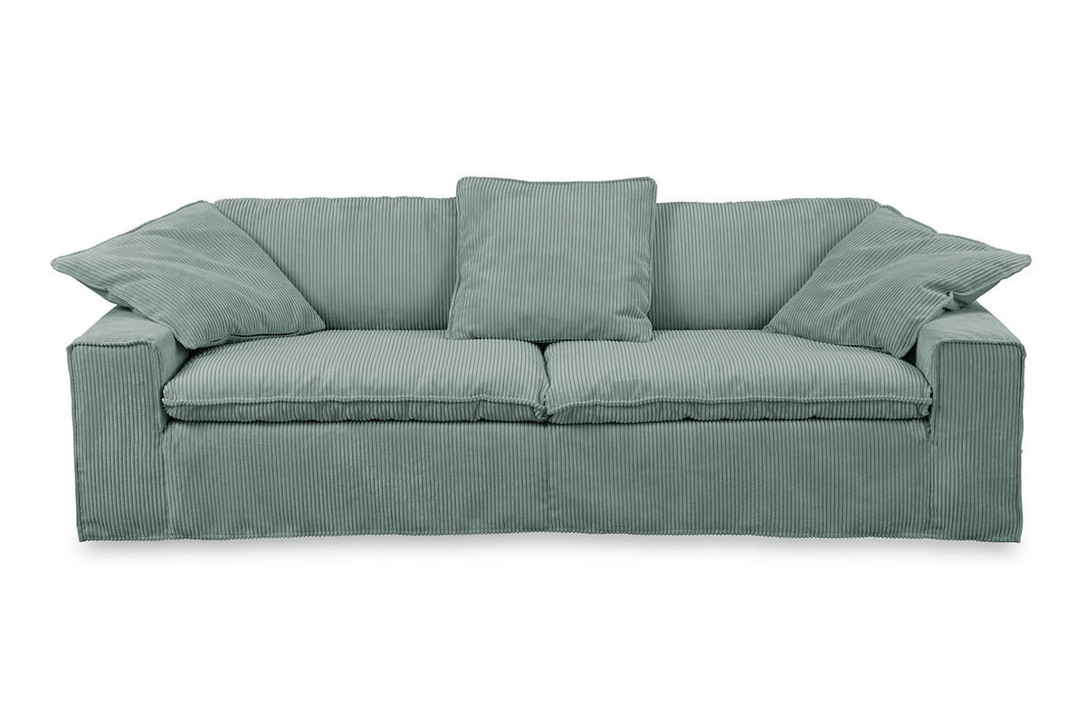 SOFA XL NETTA Petrol Cord - Petrol/Braun, Birkenholz/Textil (258/90/116cm) - KAWOLA