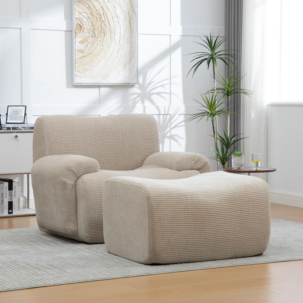 SESSEL DE-35123 mit Hocker Hellkhaki - Sandfarben, Textil (94/78.5/113cm) - ComfortXL