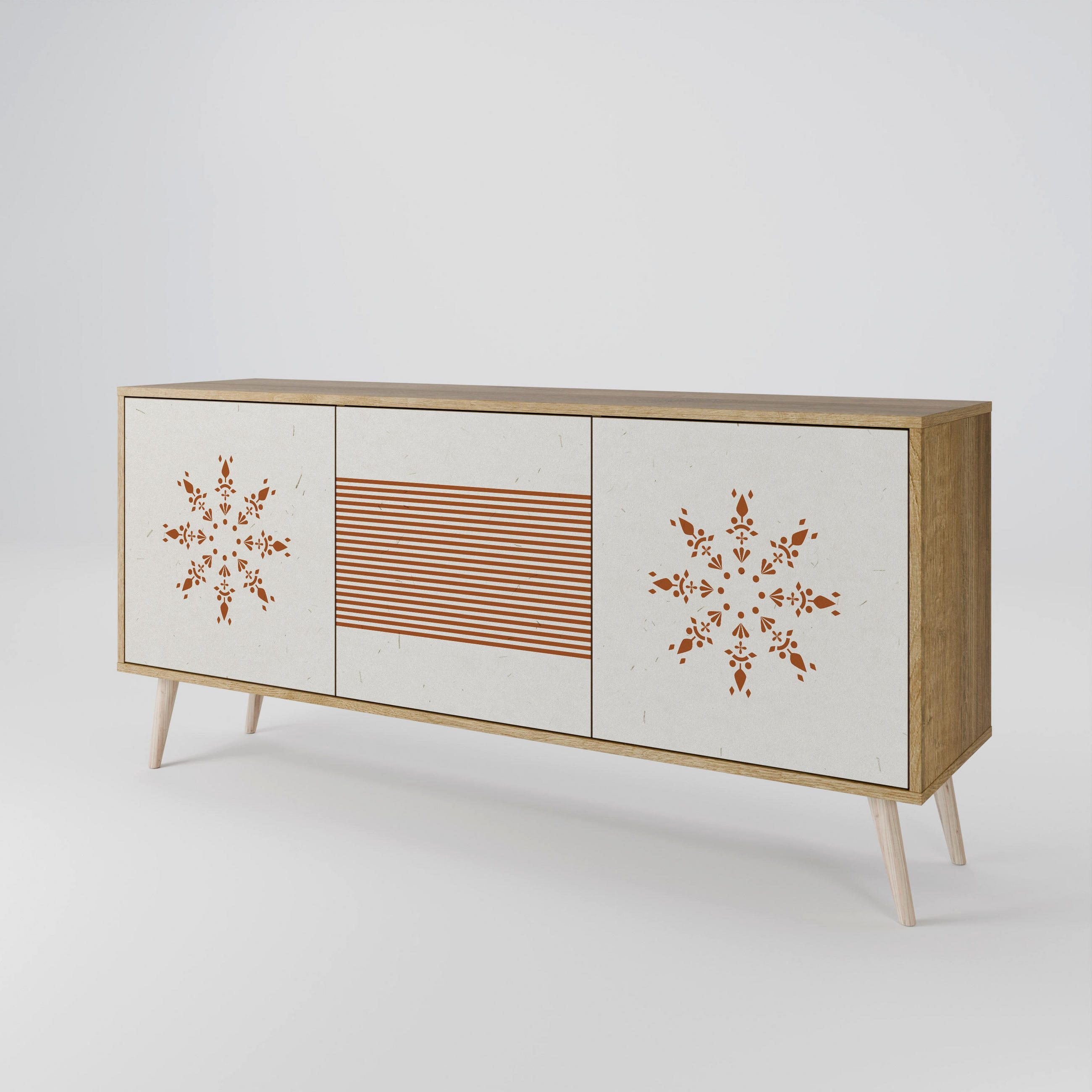 SIDEBOARD DAILY HARMONY, Eicheneffekt, 164,5x42x77,5 cm, 3 Türen - Eichefarben/Buchefarben, Holzwerkstoff/Buchenholz (164.5/77.5/42cm) - SpaceRebels